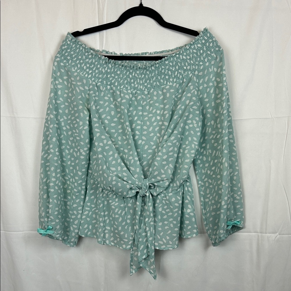 Women's Off-Shoulder Top - Mint Green Pattern
